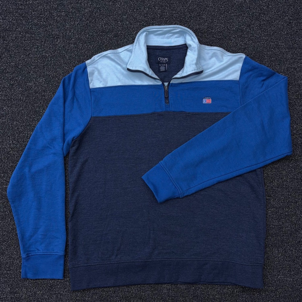 Chaps Mens XL Blue‎ Colorblock Quarter Zip Pullover Sweatshirt Long Sleeve Logo